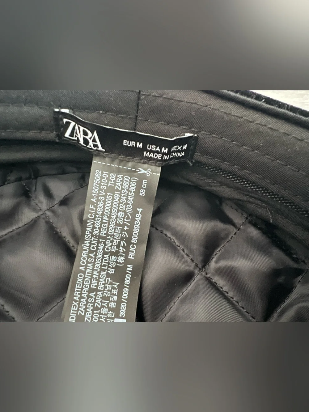 Zara Black velvet  Hat with Interior Logo Tag